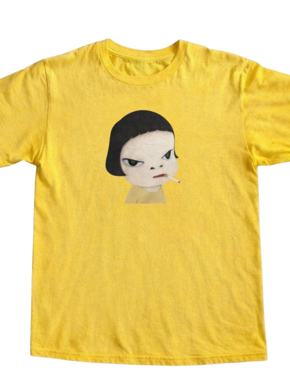 Gildan Yellow Cute Japanese Face Motif Graphic T-shirt